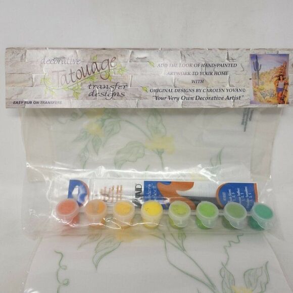 TATOUAGE DECORATIVE TRANSFER DESIGNS CAROLYN YOVAN YELLOW FLOWER PAINT 10" X 26" - Picture 2 of 6